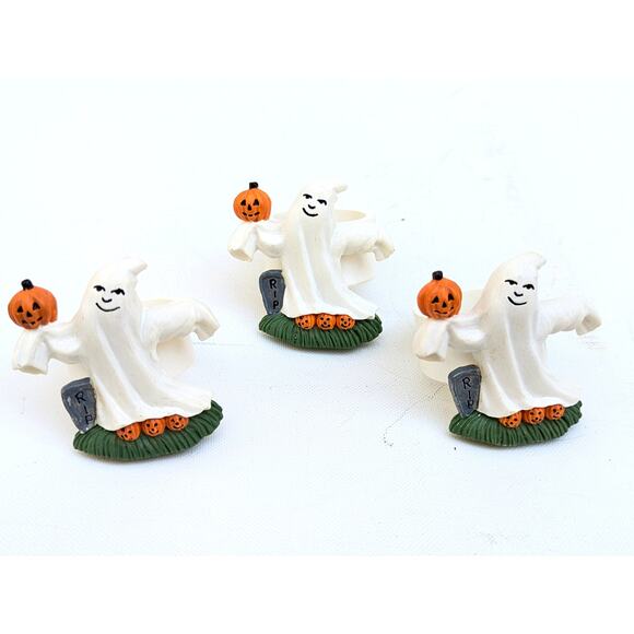 Set of 3 Vintage Halloween Ghost Napkin Rings – Jack-o’-Lantern Stoneware - Picture 5 of 8
